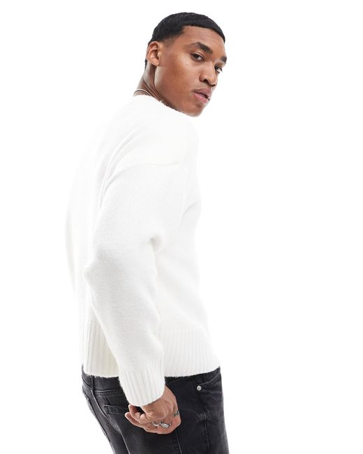Bershka White Heavy Knit Jumper for men
