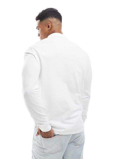 Polo Ralph Lauren White Icon Logo Custom Slim Fit Long Sleeve Polo for men