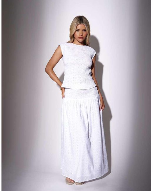 South Beach White Broderie Smocked Waist Maxi Skirt