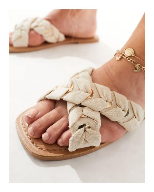 ASOS White Wide Fit Freya Plaited Cross-strap Flat Sandals