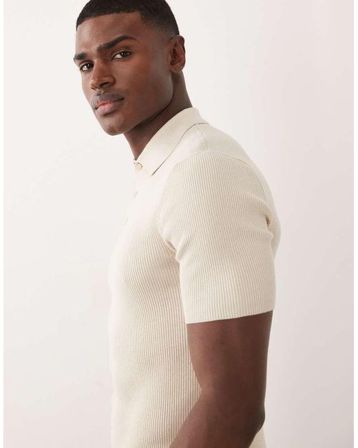 ASOS Natural Essential Muscle-fit Fine-rib Knit Polo for men