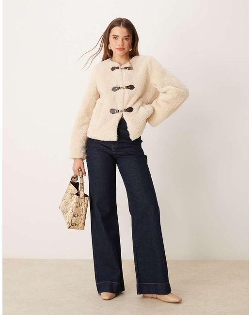 Vila Natural Teddy Fleece Jacket With Buckle Details