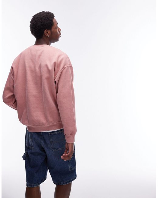 Topman Pink Oversized Fit Sweatshirt With Skull Tattoo Embroidery for men