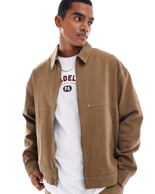 ASOS Brown Oversized Washed Worker Jacket for men