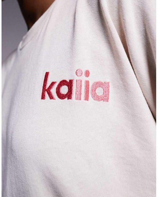 Kaiia Gray Embroidered Logo Sweethearts Sticker Back Graphic Oversized T-shirt Co-ord