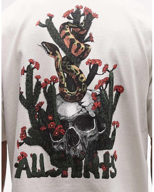 AllSaints Gray Cacti Short Sleeve Graphic Logo T-shirt With Back Print for men