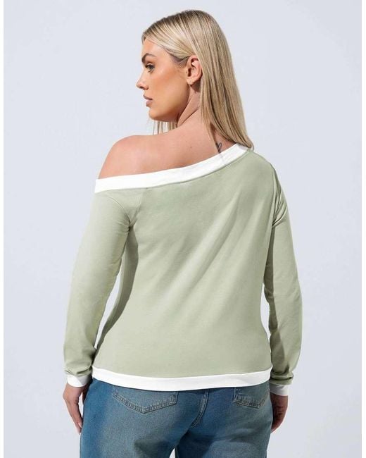 Yours Clothing Green Contrast Off Shoulder Top