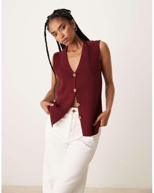 ASOS Red Slub Knit Relaxed Fit Waistcoat
