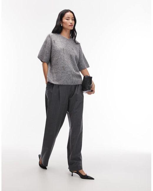 ARKET Gray Alpaca And Wool Blend Knitted Diamonte T-shirt