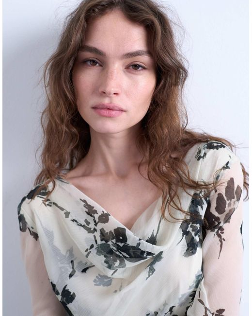 TOPSHOP White Long Sleeve Cowl Neck Mini Tea Dress