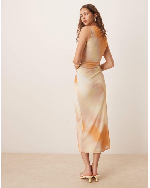 ASOS Natural Mesh Twist Front Waist Midi Dress