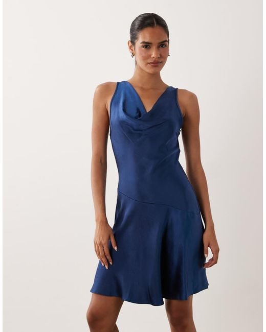 New Look Blue Cowl Neck Satin Mini Dress