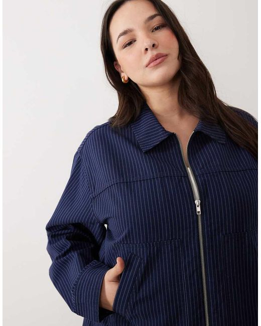 ASOS Blue Asos Design Curve Top Collar Zip Through Jacket