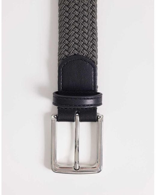 ASOS Gray Woven Belt With Faux Leather Tip for men