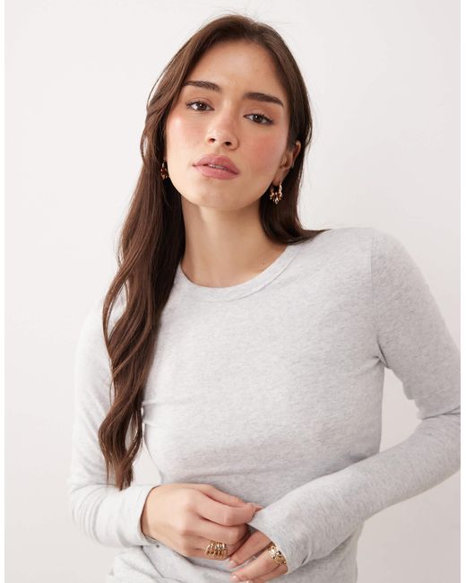 Abercrombie & Fitch White Crew Neck Long Sleeve Top