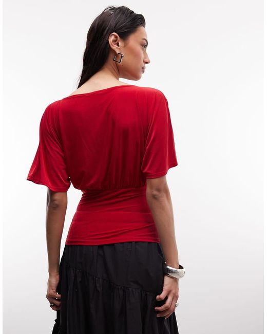 Reclaimed Vintage Red Wrap Cinch Waist Top