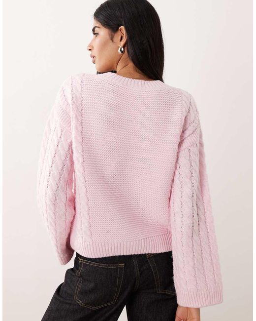 Vila Pink Chunky Cable Knitted Jumper