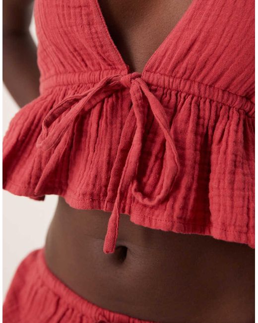 Iisla & Bird Red Tie Front Beach Halter Waistcoat Co-ord