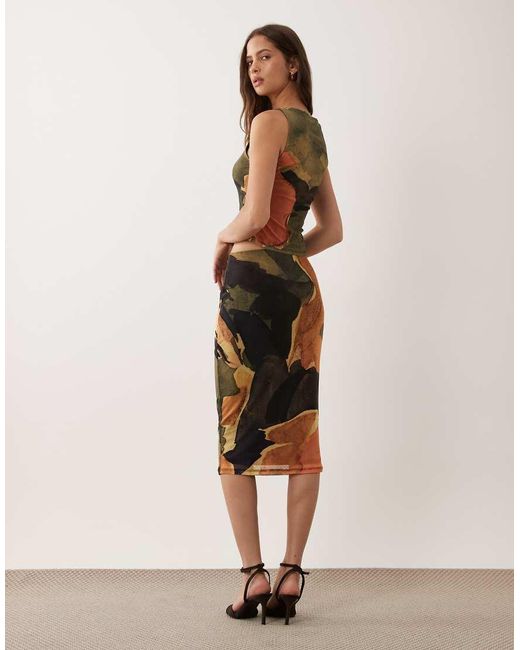 ASOS Natural Mesh Midi Pencil Skirt