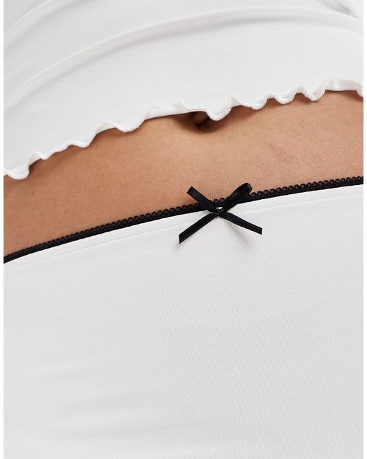 Bershka White Contrast Bow Trim Midi Skirt