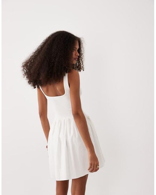 ASOS White Scoop Ribbed Bodice With Poplin Skirt Mini Dress