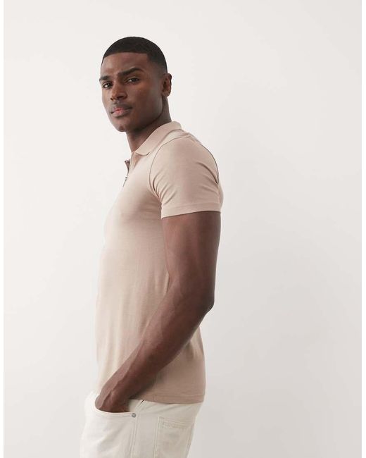 ASOS Natural Premium Supima® Cotton Slim Fit Polo for men