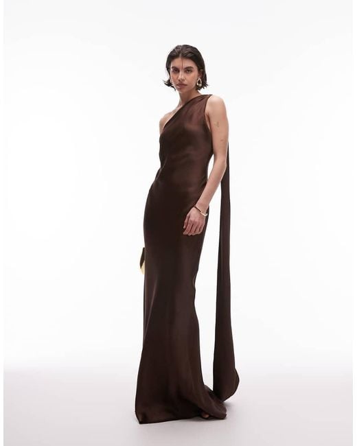 Mango Brown Capsule Satin One Shoulder Maxi Dress