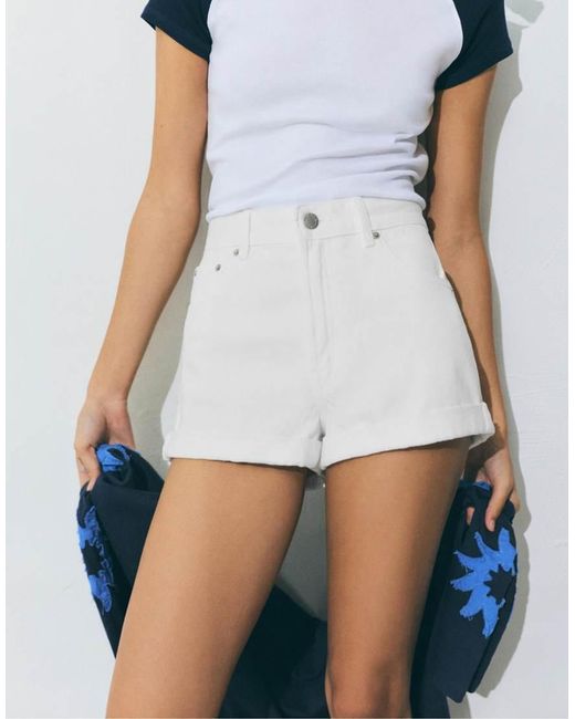 Pull&Bear White Mom Fit Denim Shorts With Turn-up Hems