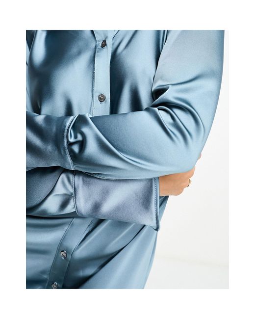 Mango Blue Capsule Satin Shirt Dress