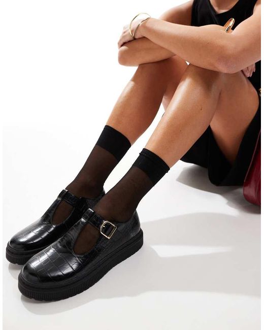 London Rebel Black Harper Chunky Buckle Mary Jane