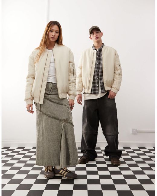 Reclaimed (vintage) Natural Unisex Oversized Bomber Jacket