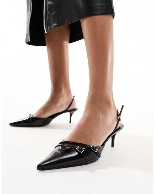 Mango Black Double Buckle Slingback Heel