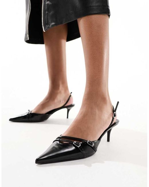 Mango Slingback-Schoenen Met Hak En Dubbele Gesp in het Black