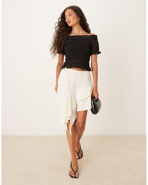 ASOS Black Bardot Shirred Short Sleeve Top