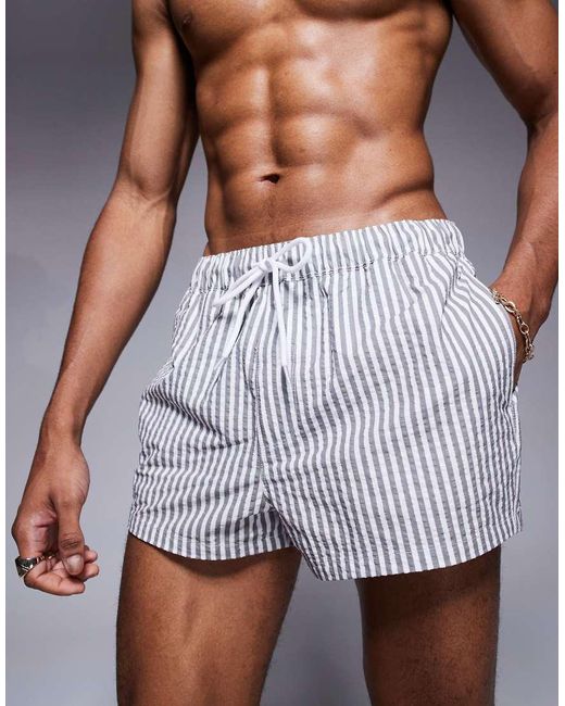 ASOS Gestreepte, Super Korte Zwemshort Van Seersucker in het White voor heren