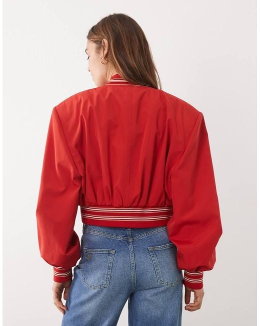 ASOS Red Cropped Shoulder Pad Bomber Jacket