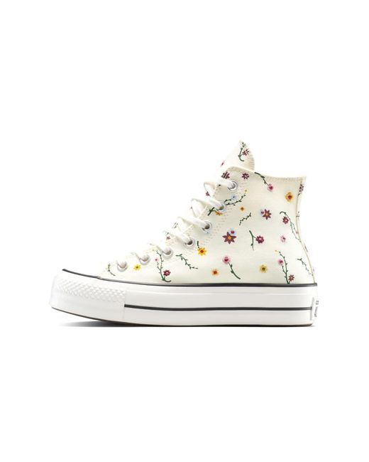 Zapatillas De Deporte Color Crema Con Flores Bordadas Y Plataforma Chuck Taylor All Star Lift Hi De Converse de color White