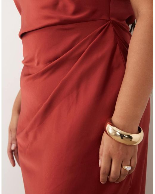 ASOS Asos Design Curve Pleated Gathered Bodice Satin Maxi Dress With High Neck