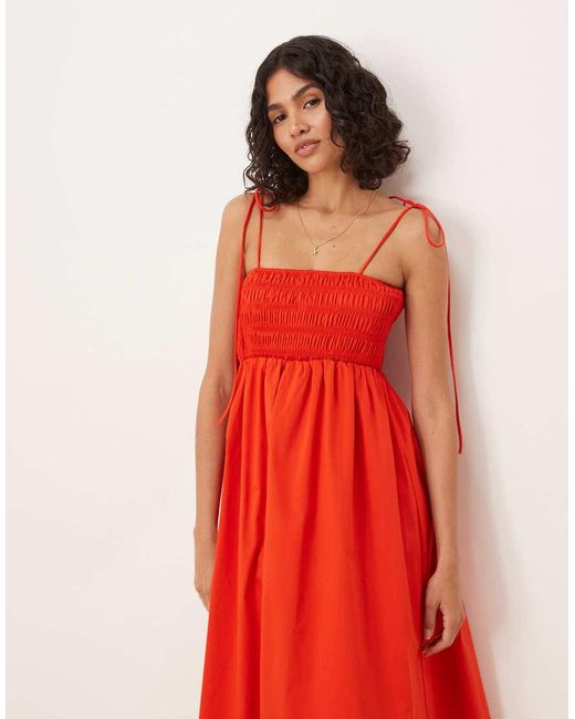 ASOS Red Shir Bust Cotton Poplin Midi Dress