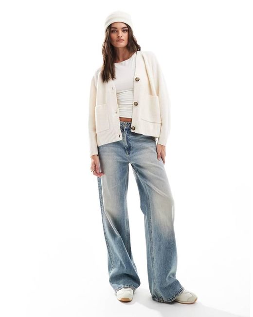 Vero Moda White V-Neck Button Down Cardigan
