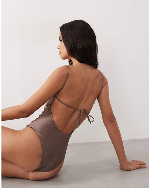 Mango Brown Shimmer Tie Back Swimsuit