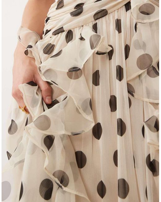 ASOS Natural Ruched Maxi Dress With Waterfall Detail