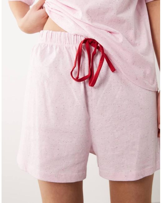 ASOS Pink Essentials Oversized Short Sleeve Tee And Short Set Pyjama With Contrast Neck Binding