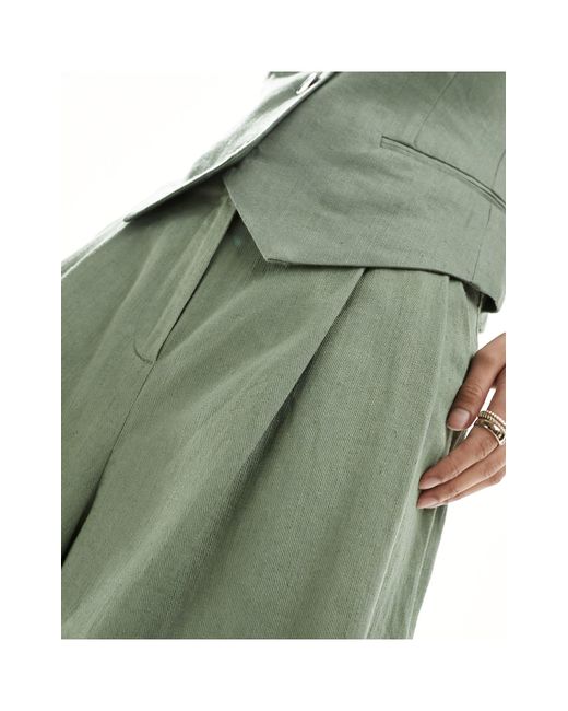 ASOS Green High Waist Seam Detail Shorts With Linen
