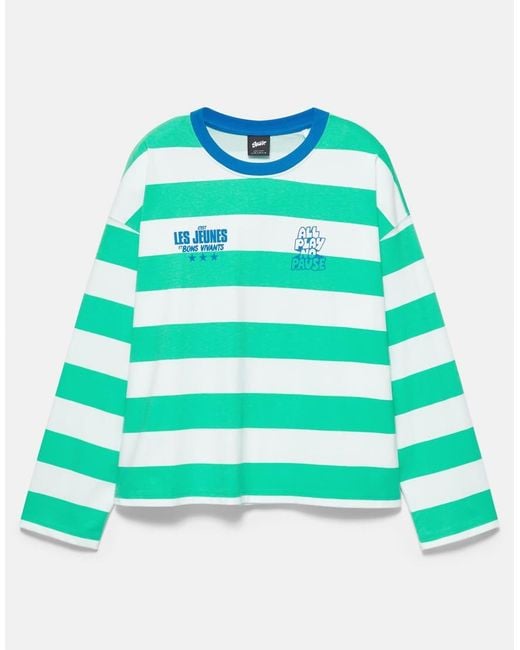 Pull&Bear Blue Stwd Striped T-Shirt for men