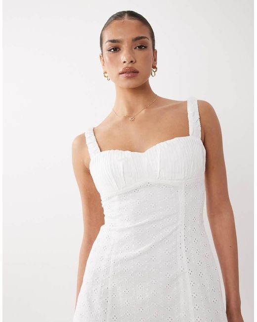 Lioness White Olsen Cotton Broderie Ruched Cup Detail Mini Dress