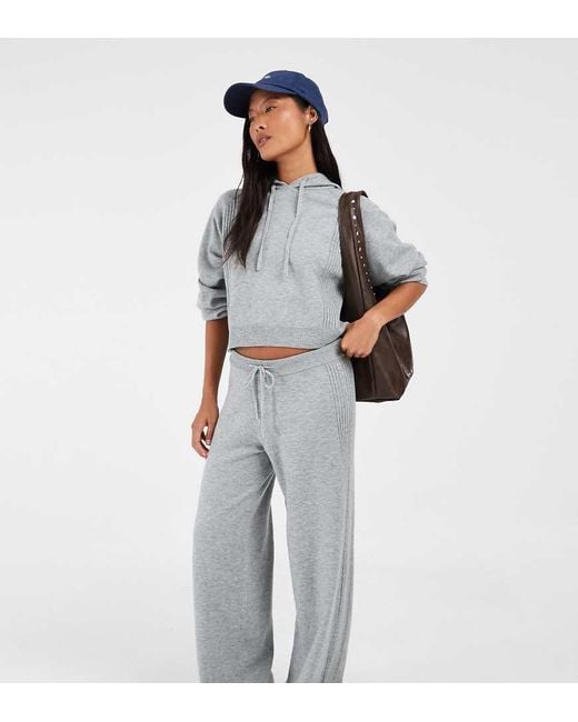 Only Petite Gray Wide Leg Knitted Trousers Co-ord