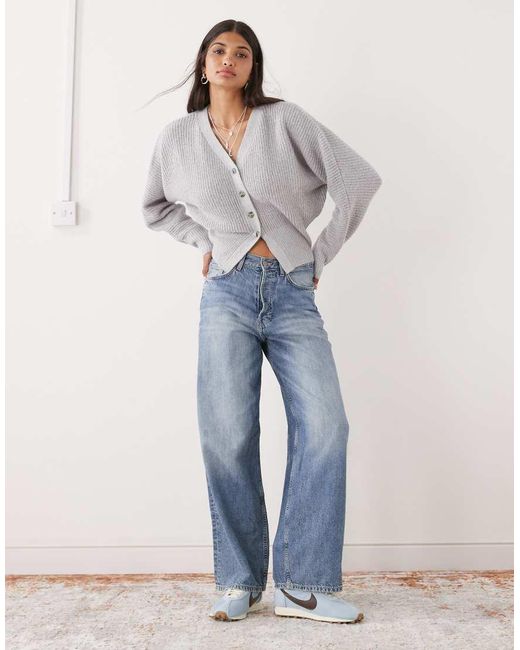 Collusion Gray Ribbed V-neck Chunky Cardigan