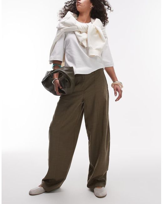 Pantaloni Affusolati A Palloncino Kaki A Vita Medio Alta Con Girovita Minimal di TOPSHOP in Green