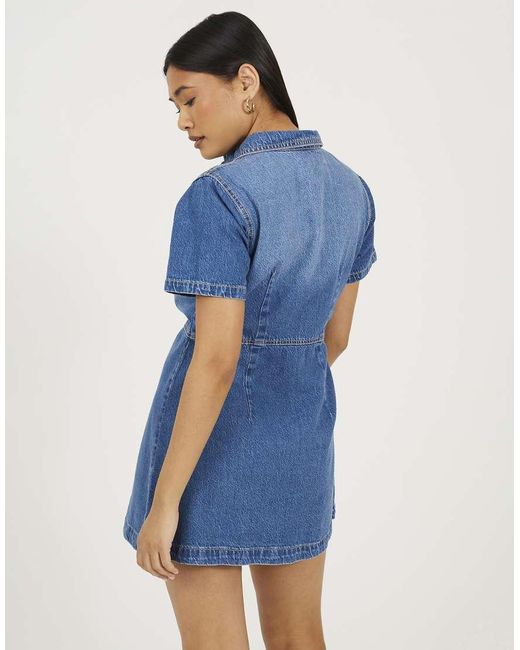 Brave Soul Blue Collared A-Line Denim Mini Dress